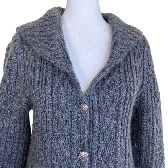 Vintage Mohair Blend Hand Knit Cardigan Sweater Fisherman Cable Knit Cozy Sz S - Picture 3 of 16